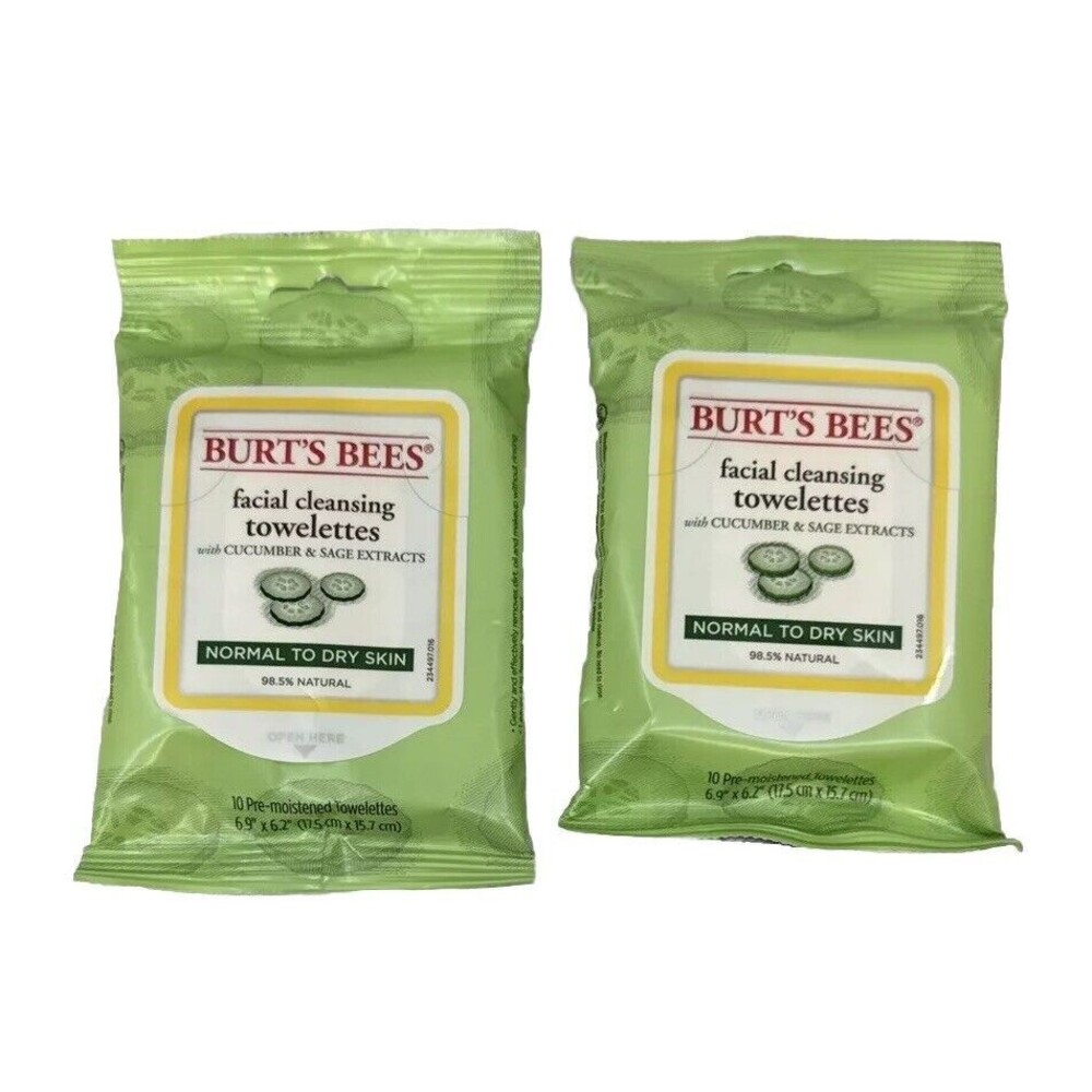 Burt's Bees Facial‎ Cleansing Towelettes Cucumber Sage Normal Dry Skin 2 pack